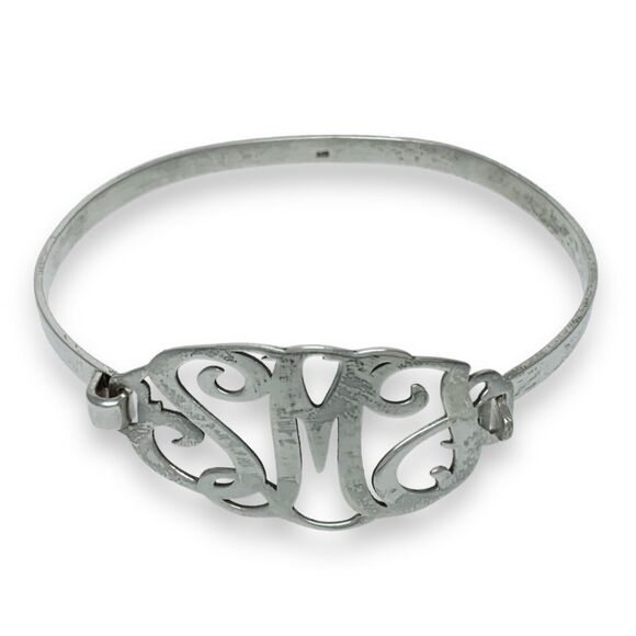 SMJ Monogram Cut Out Hook Bracelet | Vintage Sterling Silver 925 | 7.25" - Picture 3 of 8
